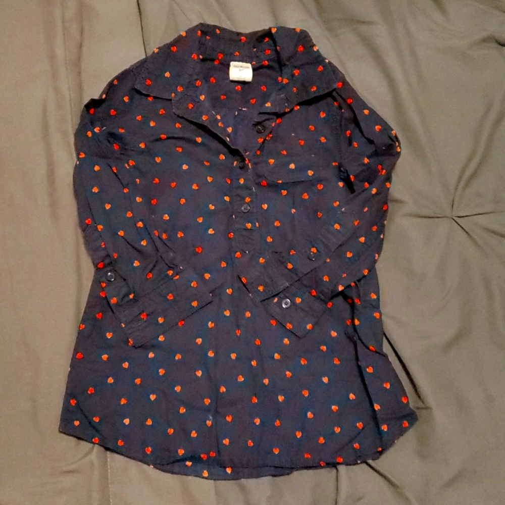 Heart print button down shirt 2T